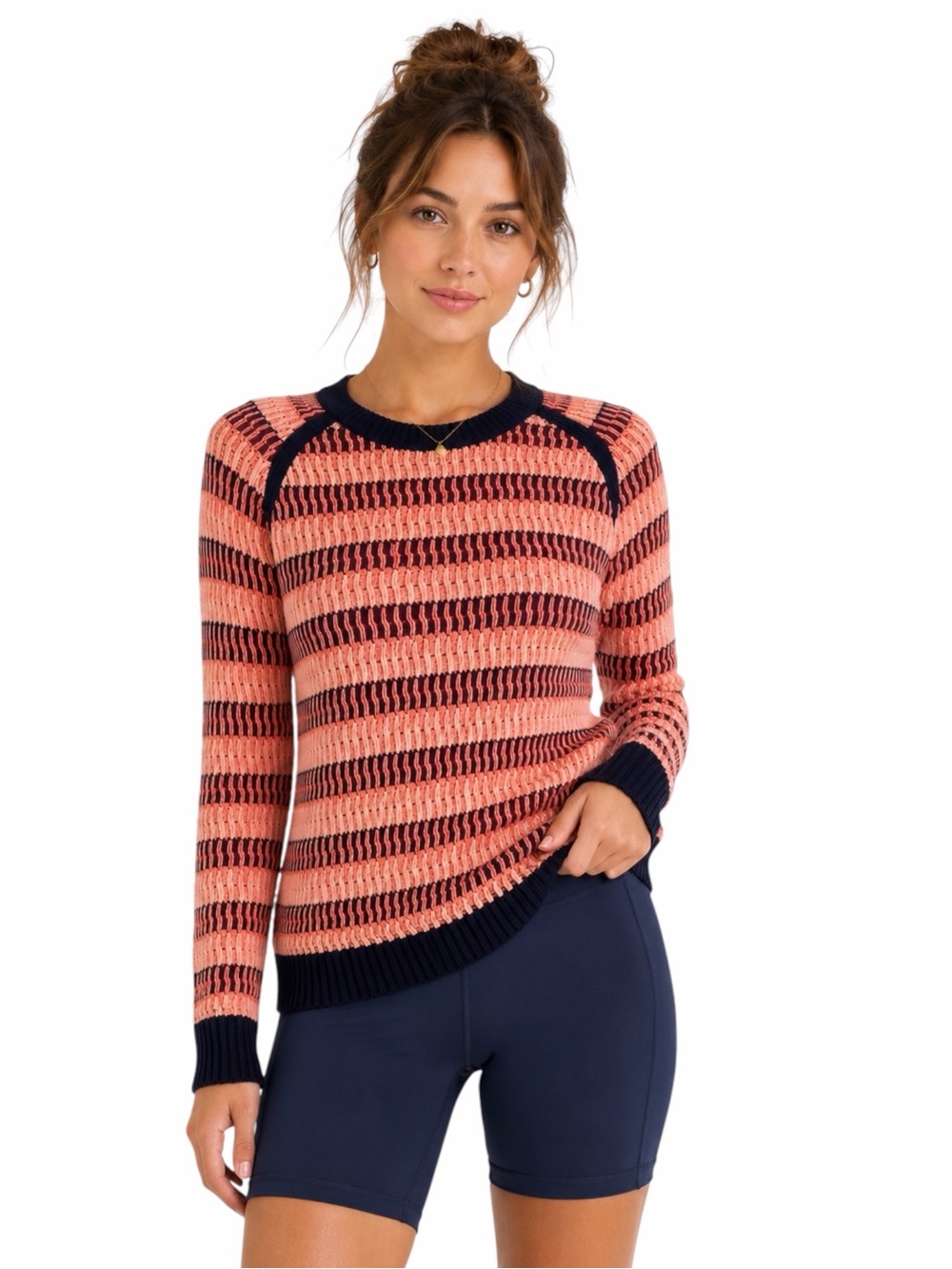 Lululemon – Devi Crew Striped Textured Knit Sweater – Plum Peach Navy – Size 6